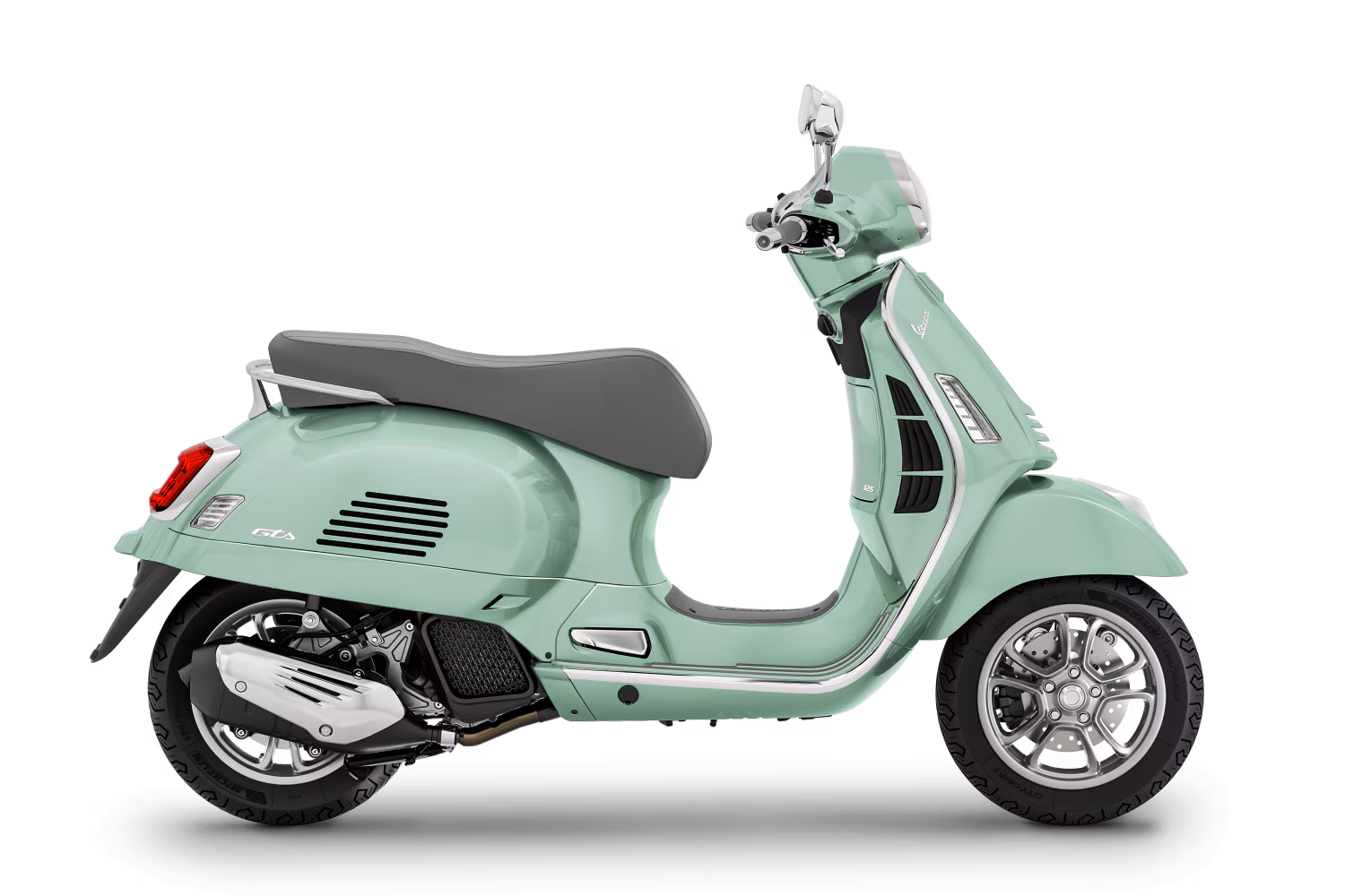 Vespa GTS in Rosso Coraggioso, Seitenansicht